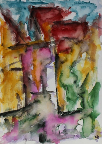 changing places I, Homberg, Webergasse, Watercolour 50 x 70 cm, © 2018 by Klaus Bölling