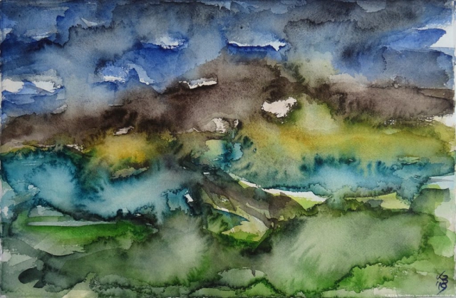 Orkney, Ness of Brodgar, Watercolour 50 x 32,5 cm, © 2019 by Klaus Bölling